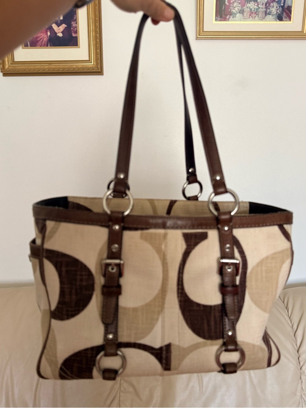 Coach Signature Canvas Tote in Beige and Brown Vintage Y2K